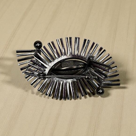 Vintage Kramer of New York Atomic Eye Sunburst Brooch Silver MCM Pin - Picture 2 of 3